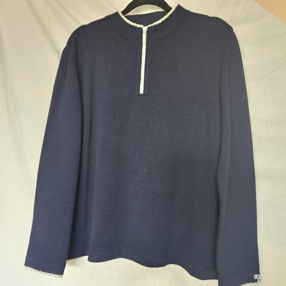 Large St John's Sport Navy 1/4 Zip With White Embellishments